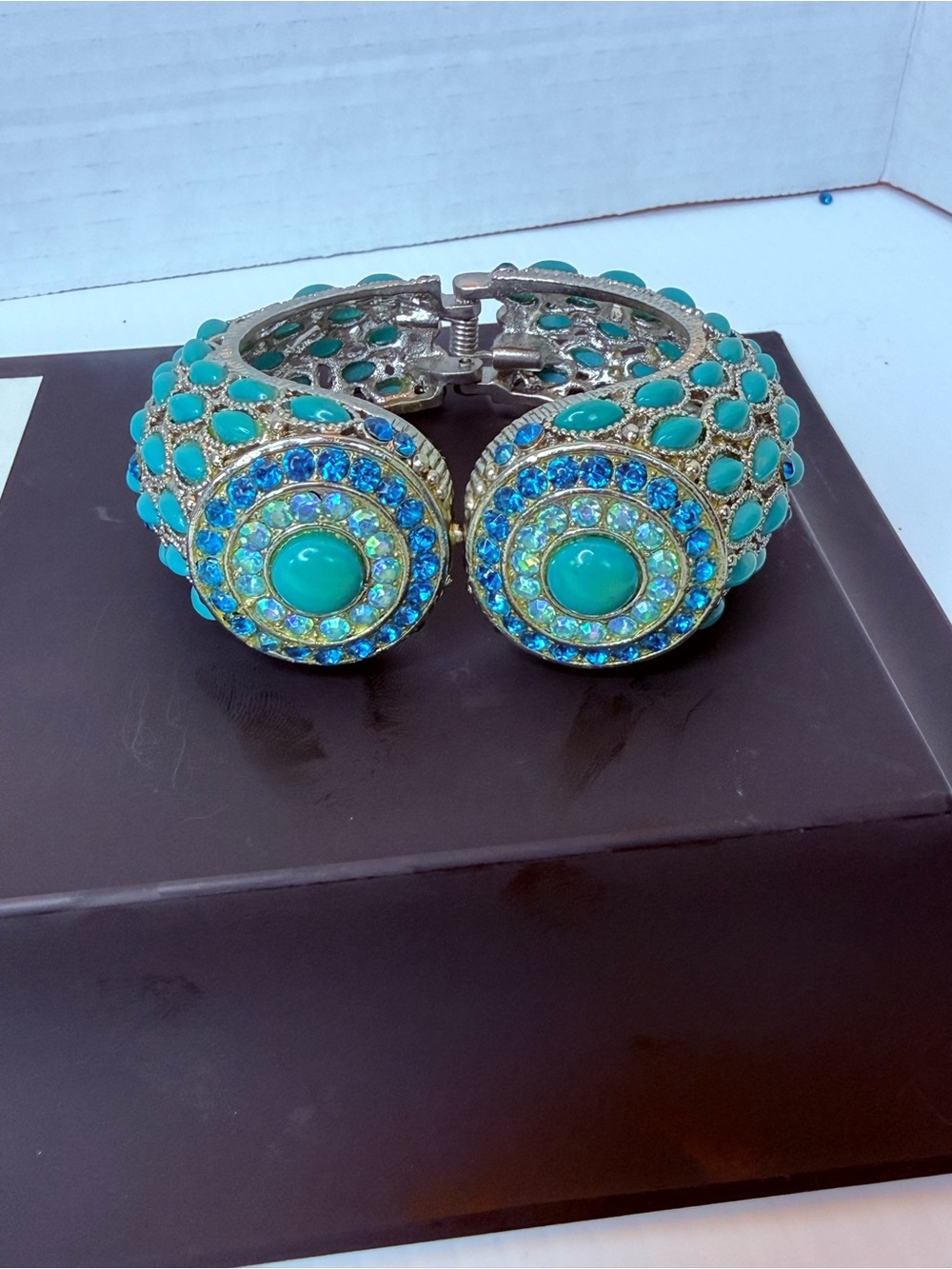 Joan Rivers Turquoise and Blue Crystal Hinged Cuff Bracelet